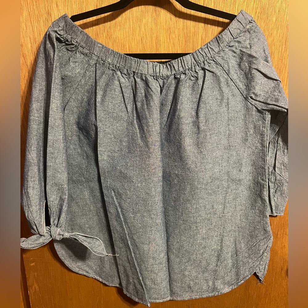 Jella C Denim 3/4 Sleeve Off the Shoulder Top Omni-Shade